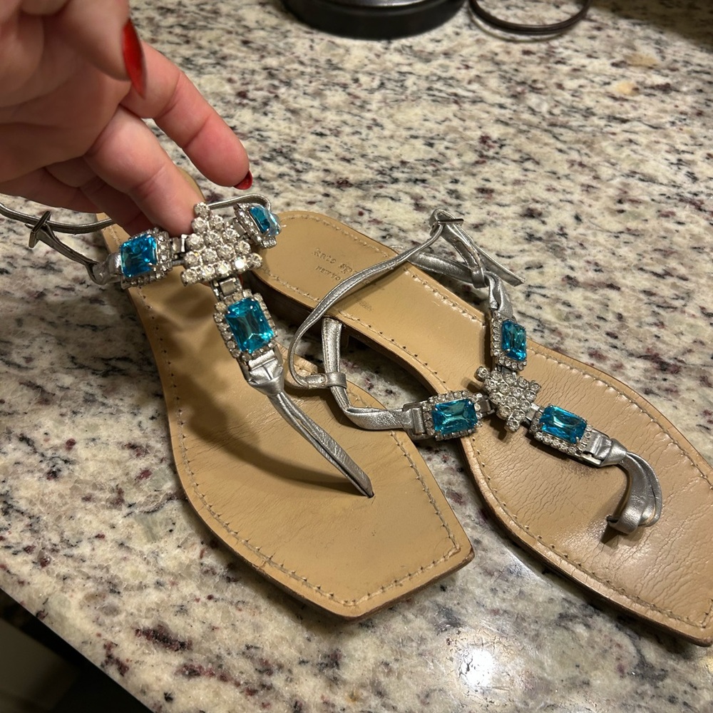 Kate Spade Elegant Silver and Blue Embellished Sandals